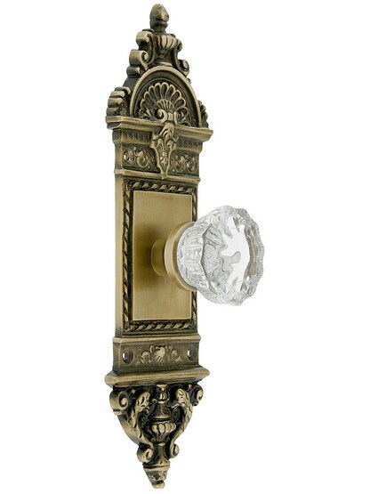 Solid Brass European Style Door Set with Fluted Crystal Knobs Antique Brass.